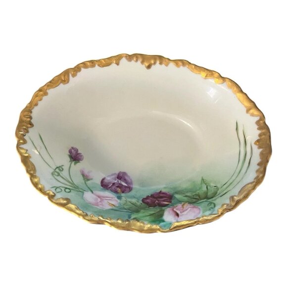 Signed Margaret Wolf T&V Limoges France Hand-Painted Antique Floral Bowl – Gold - Picture 2 of 8